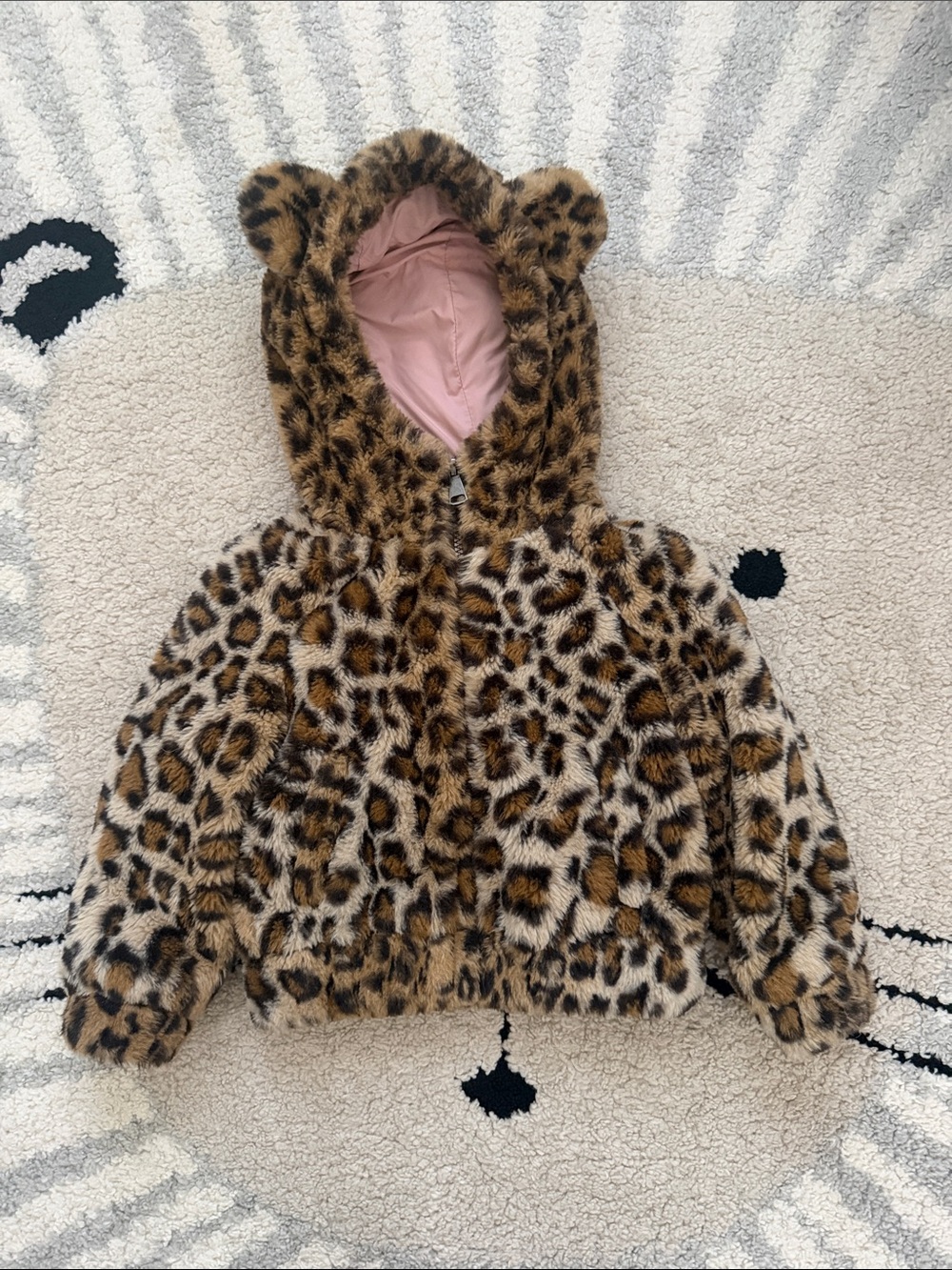 Tucker + Tate Leopard Faux Fur Hooded Jacket with Pink Lining